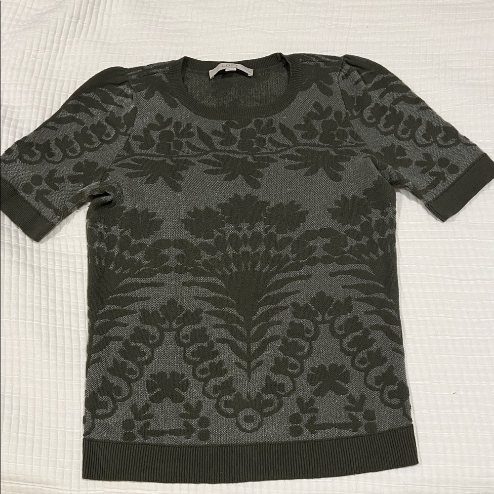 Loft Metallic Jacquard Short Sleeve Sweater
